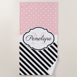Cute Dots and Stripes Beach Towel