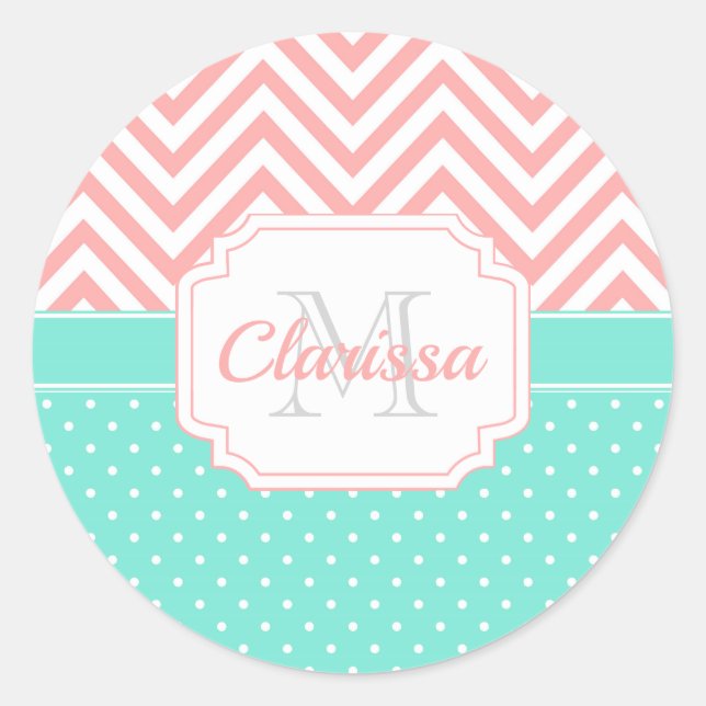 Cute Dots & Chevron Classic Round Sticker (Front)