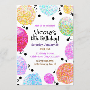 Cute Dots Party Balloons Birthday Celebration Invitation