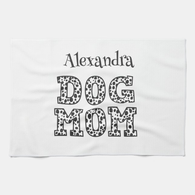 Cute Dotted Dog Mum  Tea Towel (Horizontal)