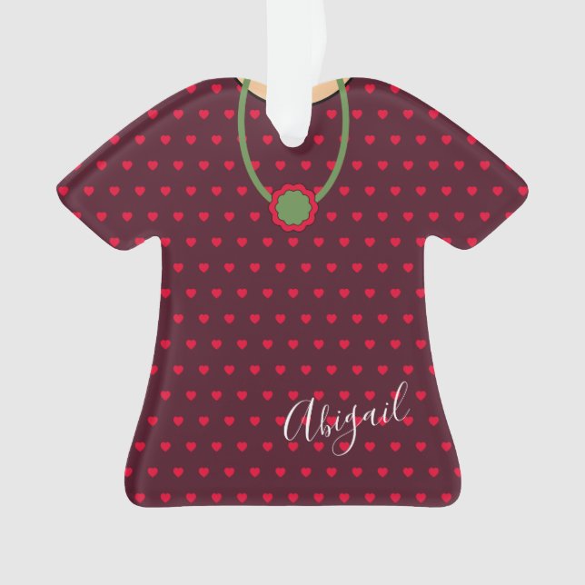 Cute Dotted Hearts Folk Art Dress Christmas TShirt Ornament (Front)