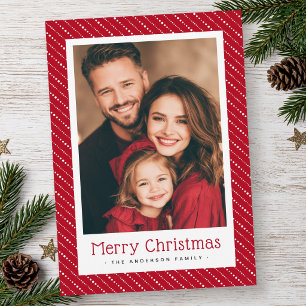 Cute dotted stripes merry Christmas photo red Holiday Card