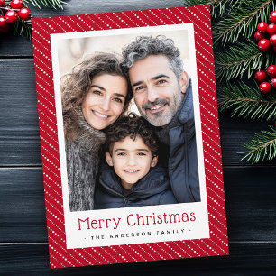 Cute dotted stripes merry Christmas photo red Holiday Card