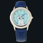 Cute Dotty Blue Owl Art Personalised Girls Watch<br><div class="desc">Adorable owl art and polka dot pattern on personalised girl's watch.</div>