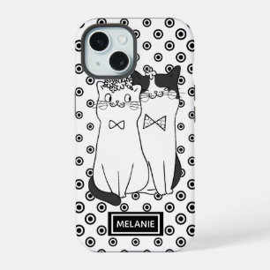 Cute Dotty Cats in Love Personalised iPhone 15 Case