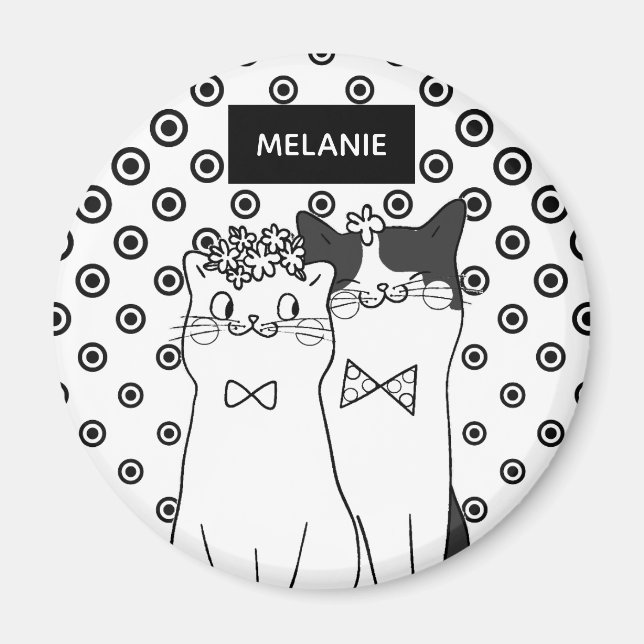 Cute Dotty Cats in Love Personalised Magnet (Front)