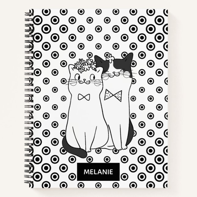 Cute Dotty Cats in Love Personalised Notebook (Front)