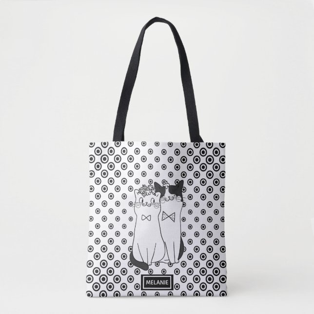 Cute Dotty Cats in Love Personalised Tote Bag (Front)