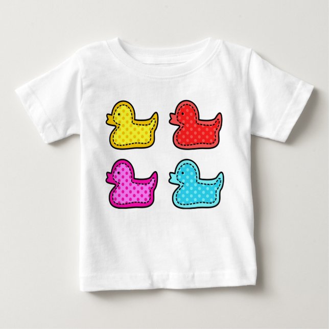 Cute Dotty Colourful Ducks Baby T-Shirt (Front)