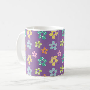 Cute Dotty Flower Pattern Purple Coffee Mug