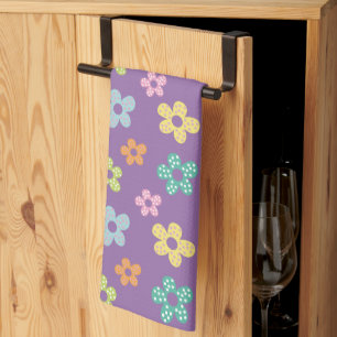 Cute Dotty Flower Pattern Purple Tea Towel
