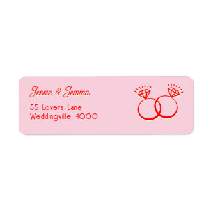 Cute Double Diamond Ring Pink & Red Address Return Address Label