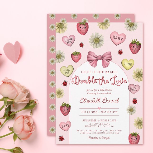 Cute Double Love Twins Valentine's Baby Shower  Invitation (Creator Uploaded)