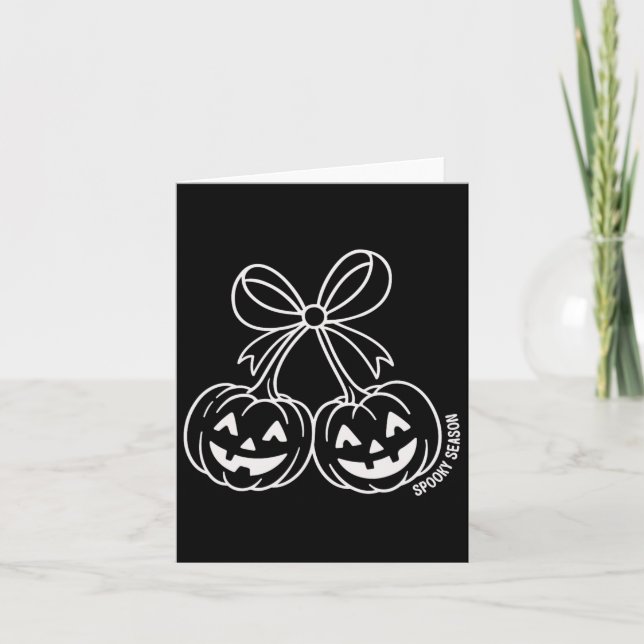Cute Double Pumpkin Jack O Lantern Face Bow Hallow Card (Front)