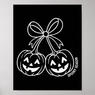 Cute Double Pumpkin Jack O Lantern Face Bow Hallow Poster