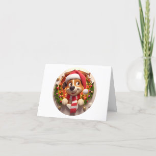 Cute Double Sided Dog Busting Through Holiday Card