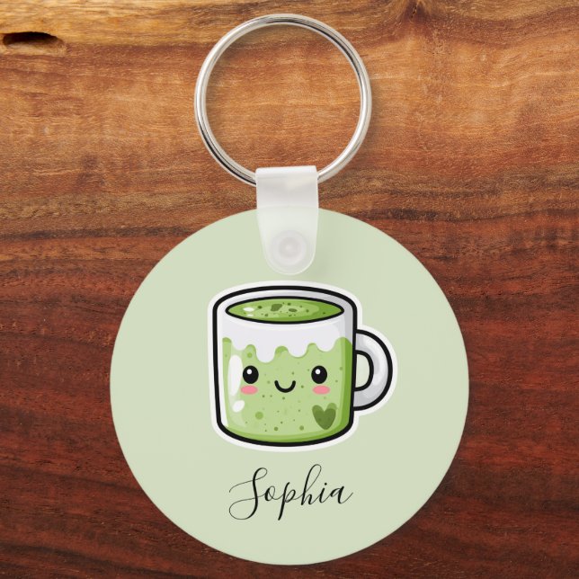 Cute Double Sided Personalised Matcha  Key Ring (Front)