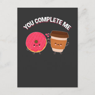 Cute Doughnut and Coffee Doughnut Food Lover Coupl Postcard