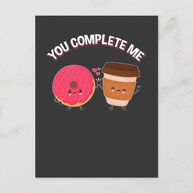Cute Doughnut and Coffee Doughnut Food Lover Coupl Postcard (Front)