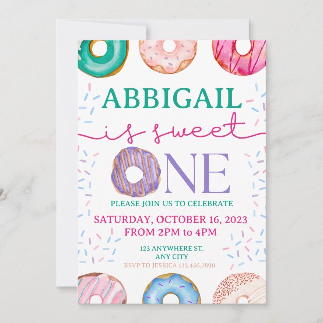 Cute Doughnut Birthday Party 1st birthday Invitation (Front)