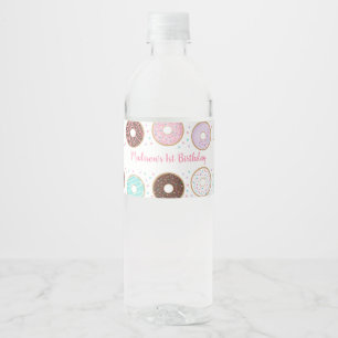 Cute Doughnut Birthday Water Bottle Label
