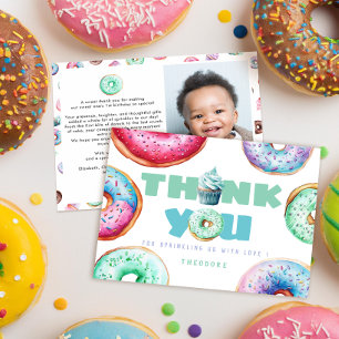 Cute Doughnut Boy Custom Message Kids Birthday Pho Thank You Card