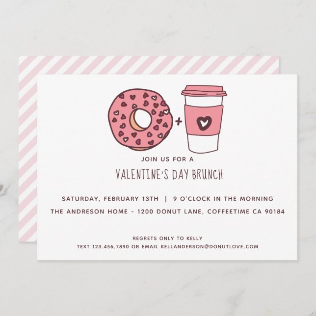 Cute Doughnut & Coffee Valentine's Day Brunch Invitation (Front/Back)