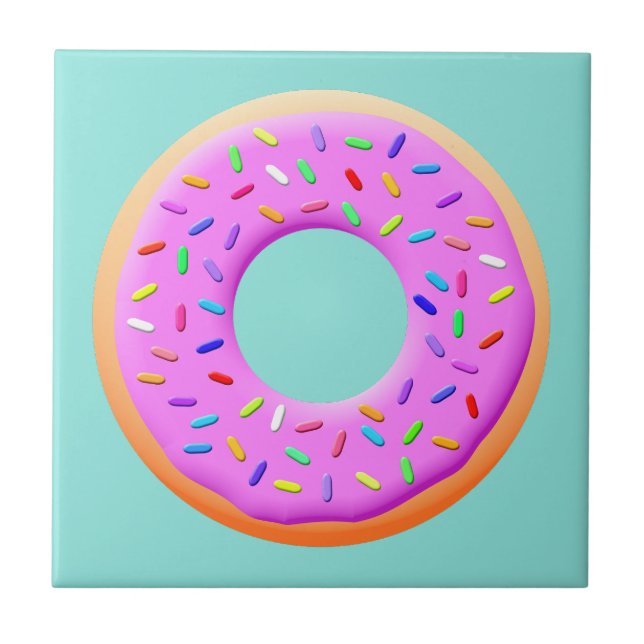 Cute Doughnut Drawing With Sprinkles Ceramic Tile (Front)