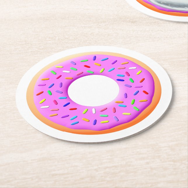 Cute Doughnut Drawing With Sprinkles Round Paper Coaster (Angled)