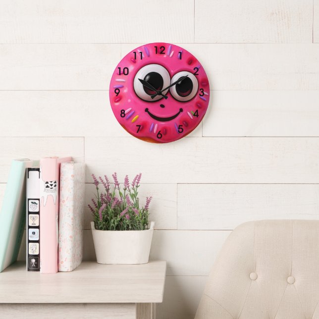 Cute Doughnut Face Kids Design Large Clock (Reading Room)