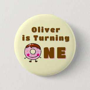 Cute Doughnut First Birthday Custom Name Kids Part 6 Cm Round Badge