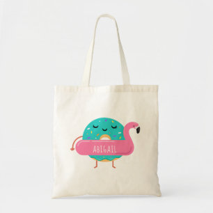 Cute Doughnut Flamingo Pool Party Personalised Tote Bag