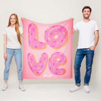 Cute doughnut lover cartoon love pink personalised fleece blanket