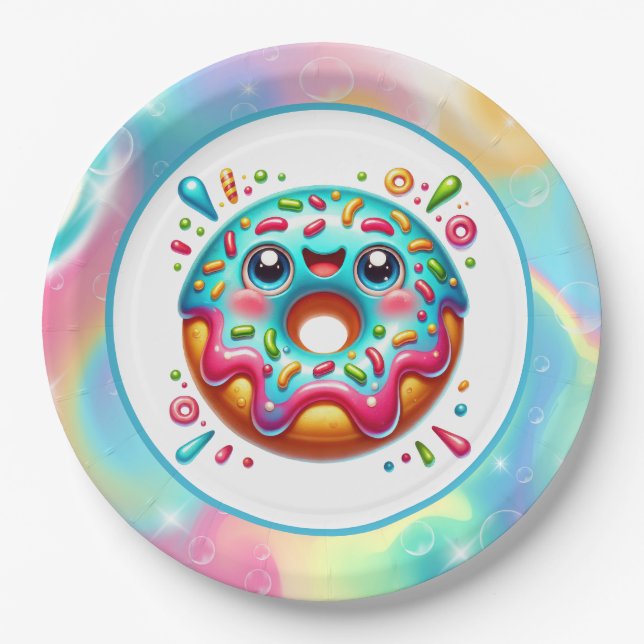 Cute doughnut lovers party paper plate (Front)