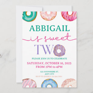 Cute Doughnut Party Sweet two 2nd birthday Invitation