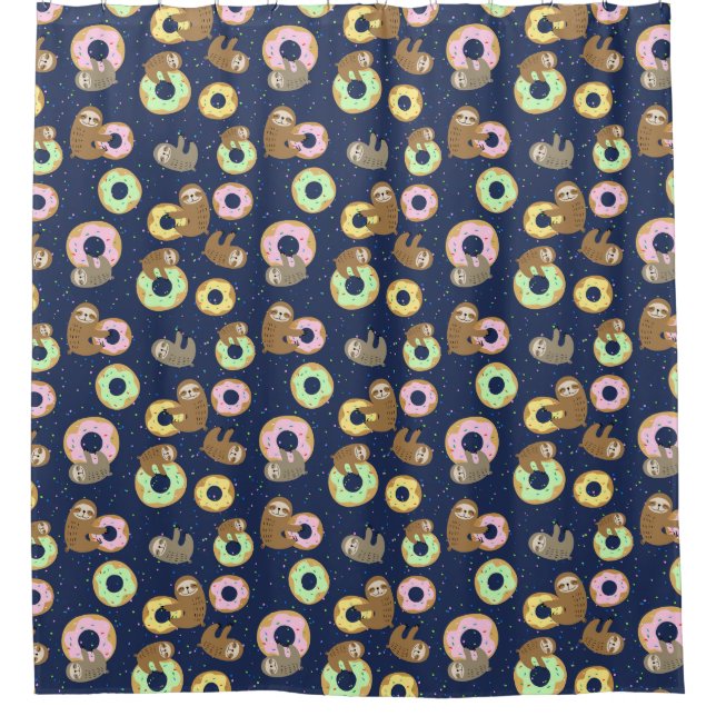 Cute Doughnut Sloths Shower Curtain (Front)