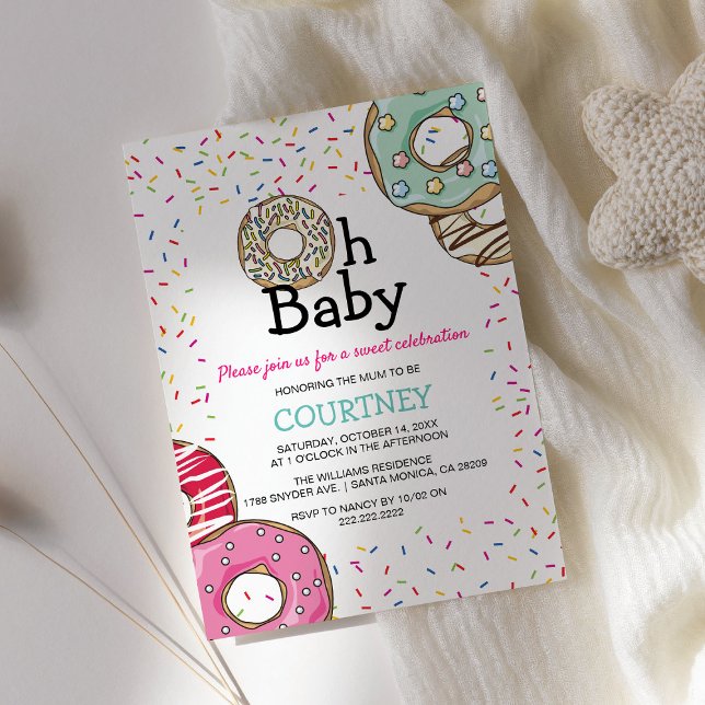 Cute Doughnut & Sprinkles Oh Baby | Baby Shower Invitation (Creator Uploaded)
