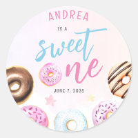 Cute Doughnut Sweet One Blue and Pink First Birthd