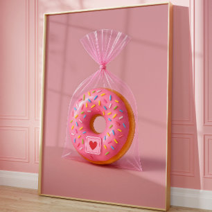 Cute Doughnut Wall Art, Pink Aesthetic Kitchen  Poster