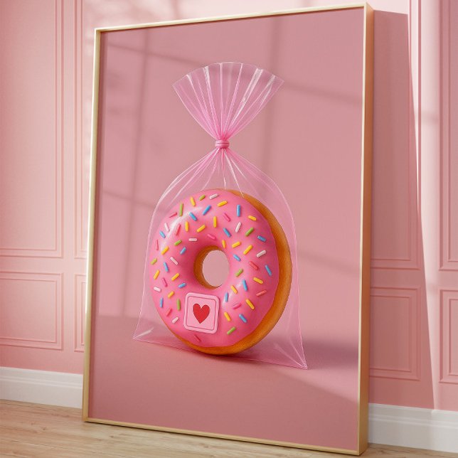 Cute Doughnut Wall Art, Pink Aesthetic Kitchen  Poster (Donuts Lover)