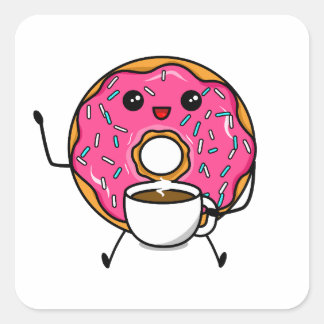 Cute Doughnut With Coffee Square Sticker