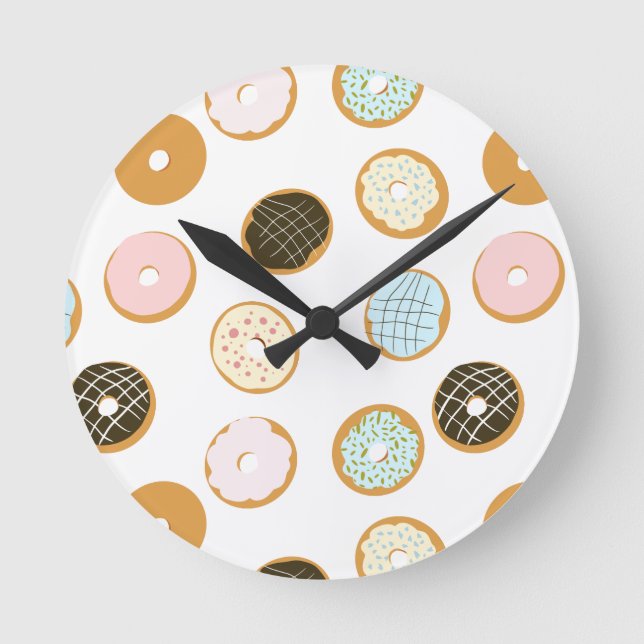 Cute Doughnut with Colourful Frosting Baker  Round Clock (Front)