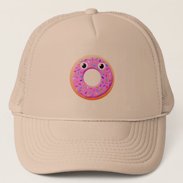 Cute Doughnut With Eyes And Sprinkles Drawing Trucker Hat (Front)