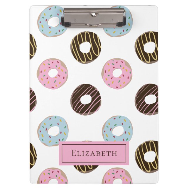 Cute Doughnuts Add your own Name Custom Monogram   Clipboard (Front)