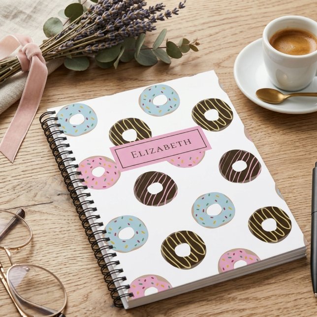 Cute Doughnuts Add your own Name Custom Monogram Notebook (Creator Uploaded)