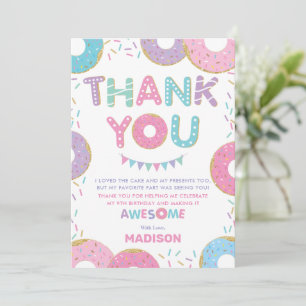Cute Doughnuts Sprinkles Doughnuts Birthday Party  Thank You Card