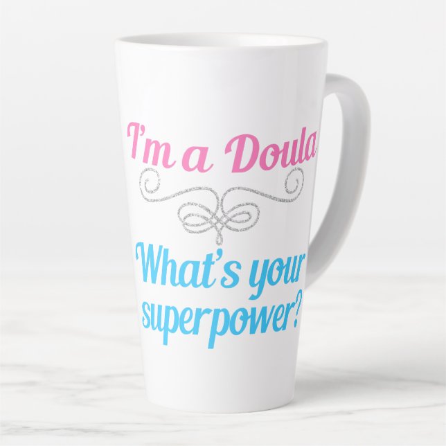 Cute Doula Superhero Latte Mug (Right Angle)