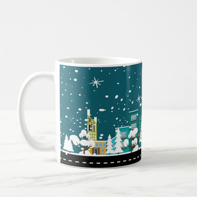 Cute Downtown Winter Scene in the Snow Coffee Mug (Left)