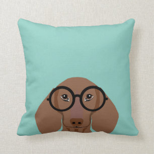 Cute Doxie with Hipster Fashion Glasses - Daschund Cushion