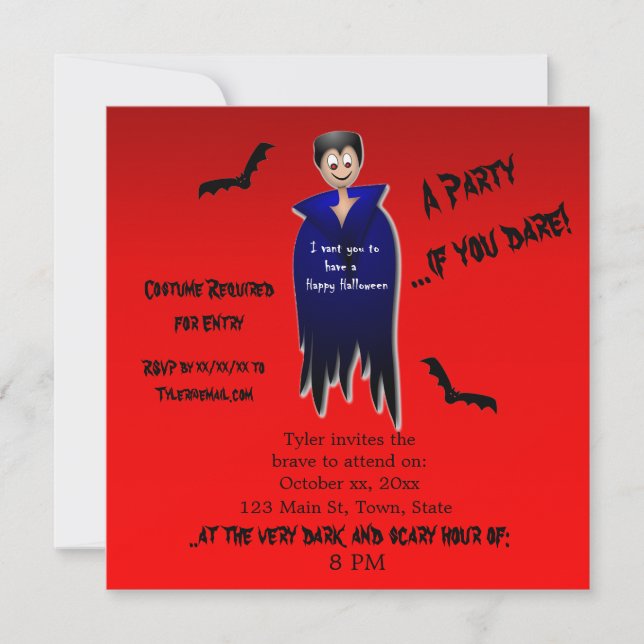 Cute Dracula Halloween  Invitation (Front)